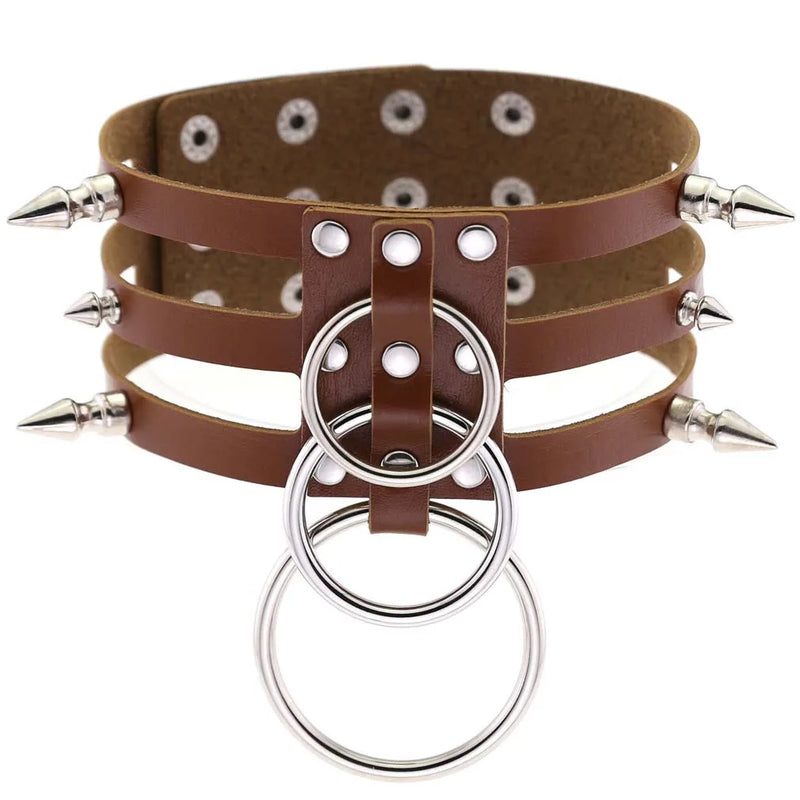 Exaggerated Punk Spiked Rivet PU Leather Necklace