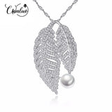 Silver Leaf Necklace with Natural Freshwater Pearls
