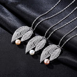 Silver Leaf Necklace with Natural Freshwater Pearls