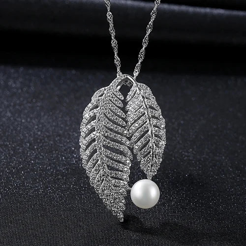 Silver Leaf Necklace with Natural Freshwater Pearls