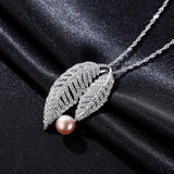 Silver Leaf Necklace with Natural Freshwater Pearls