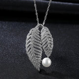 Silver Leaf Necklace with Natural Freshwater Pearls