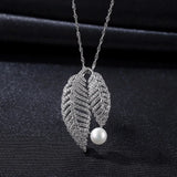 Silver Leaf Necklace with Natural Freshwater Pearls