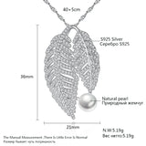Silver Leaf Necklace with Natural Freshwater Pearls