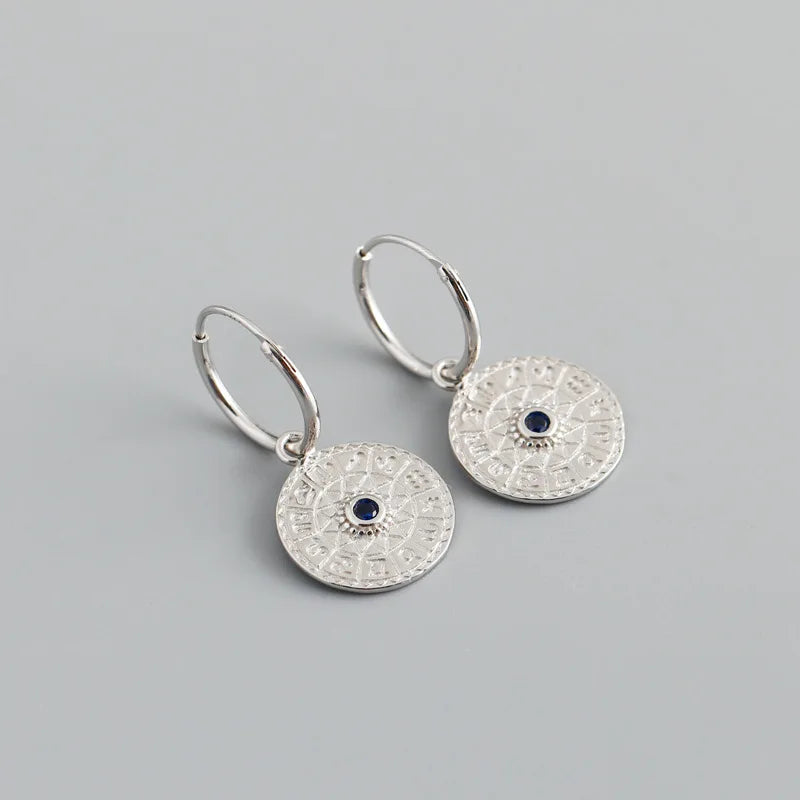 Sterling Silver Zodiac Compass Pendant Earrings