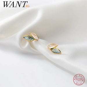 925 Silver Leaf Stud Earrings Women Teen Plant Jewelry Accessories