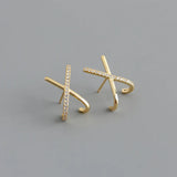 Sterling Silver X Cross Zircon Stud Earrings for Women