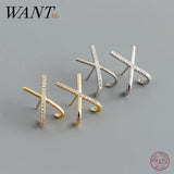 Sterling Silver X Cross Zircon Stud Earrings for Women