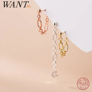 925 Silver Boho Link Chain Earrings Punk Hip Hop Jackets Gift