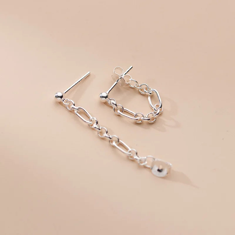 925 Silver Boho Link Chain Earrings Punk Hip Hop Jackets Gift