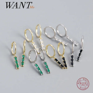 925 Silver Tassel Green Crystal Earrings Bohemian Style