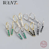 925 Silver Tassel Green Crystal Earrings Bohemian Style
