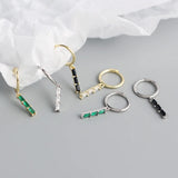 925 Silver Tassel Green Crystal Earrings Bohemian Style