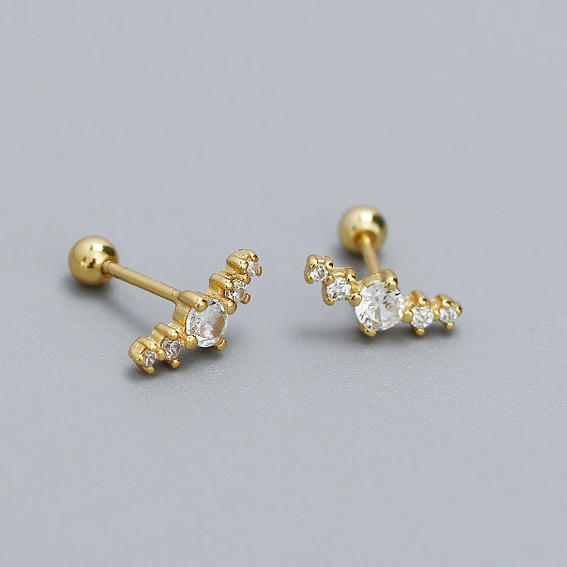 925 Silver Bohemian Zircon Screw Stud Earrings for Women