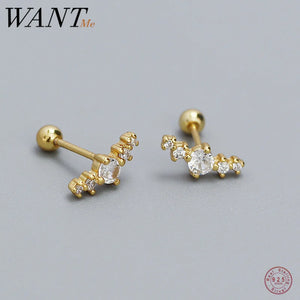 925 Silver Bohemian Zircon Screw Stud Earrings for Women