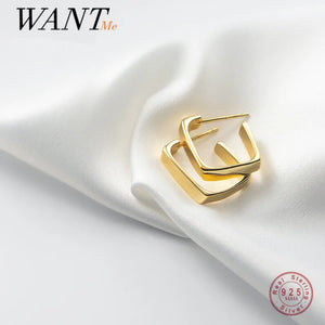 925 Silver Geometric Rock 18k Ear Buckle Square Stud Earrings
