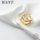 925 Silver Geometric Rock 18k Ear Buckle Square Stud Earrings