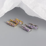 925 Silver Square Rainbow Zircon Stud Earrings