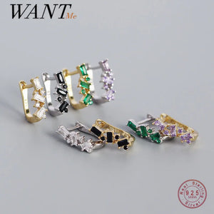 925 Silver Square Rainbow Zircon Stud Earrings