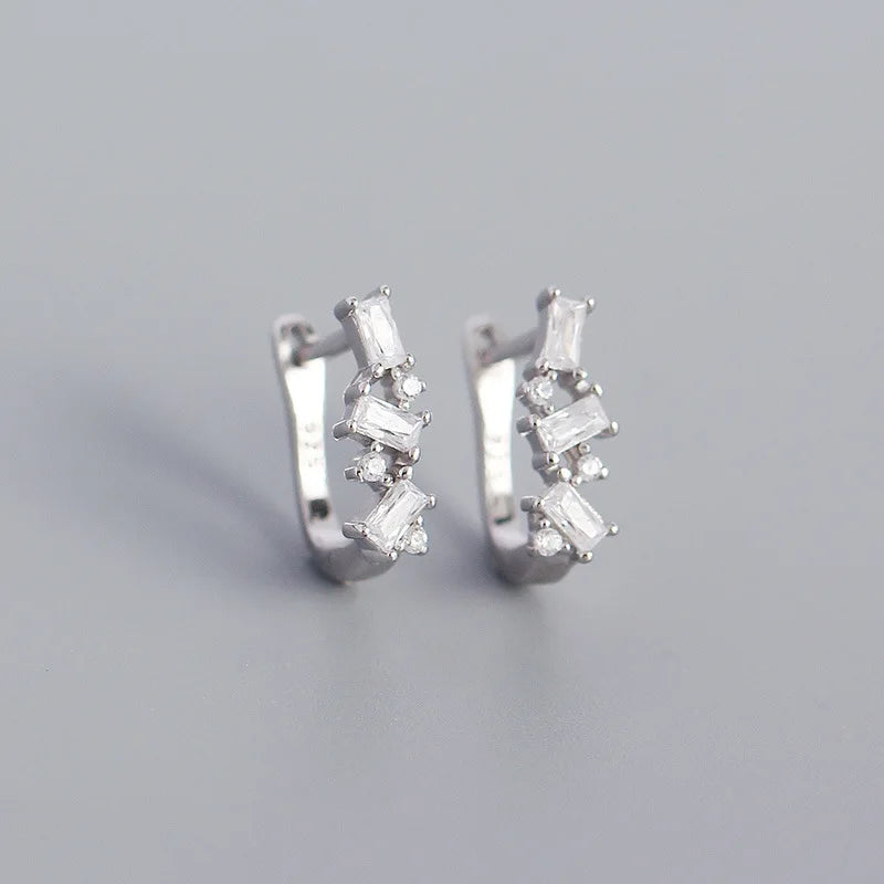 925 Silver Square Rainbow Zircon Stud Earrings