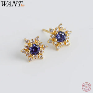 925 Silver Zirconia Flower Stud Earrings Wedding Jewelry