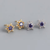 925 Silver Zirconia Flower Stud Earrings Wedding Jewelry