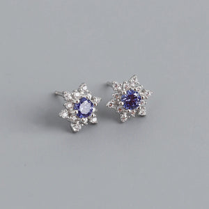 925 Silver Zirconia Flower Stud Earrings Wedding Jewelry
