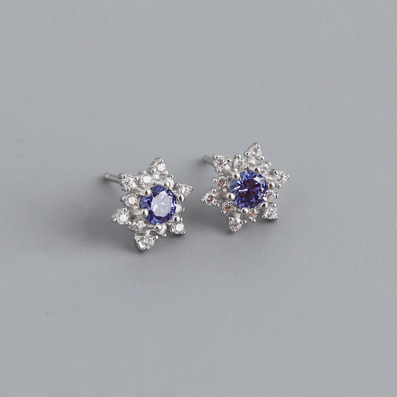 925 Silver Zirconia Flower Stud Earrings Wedding Jewelry