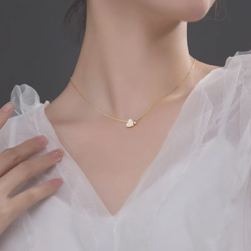 925 Silver Love Heart Pendant Necklace Box Chain Wedding Jewelry