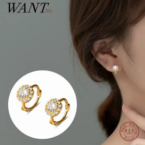 925 Silver Round Flower CZ Earrings for Women Wedding Anniversary