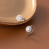 925 Silver Round Flower CZ Earrings for Women Wedding Anniversary