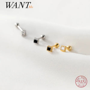 925 Silver Zircon Stud Earrings - Charm Party Jewelry