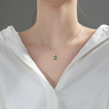 925 Silver Green Square Zircon Chain Pendant Necklace for Women