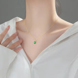 925 Silver Green Square Zircon Chain Pendant Necklace for Women