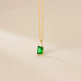 925 Silver Green Square Zircon Chain Pendant Necklace for Women