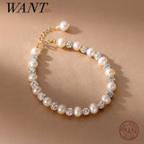 925 Silver Wedding Zircon Baroque Pearl Bracelet
