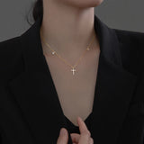 925 Silver Cross Zircon Charm Chain Necklace for Women
