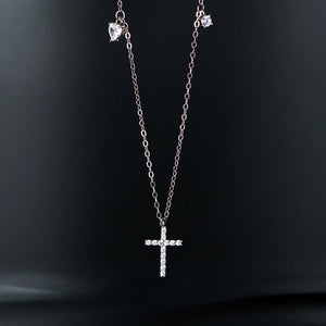 925 Silver Cross Zircon Charm Chain Necklace for Women