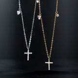 925 Silver Cross Zircon Charm Chain Necklace for Women