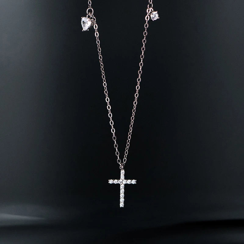 925 Silver Cross Zircon Charm Chain Necklace for Women