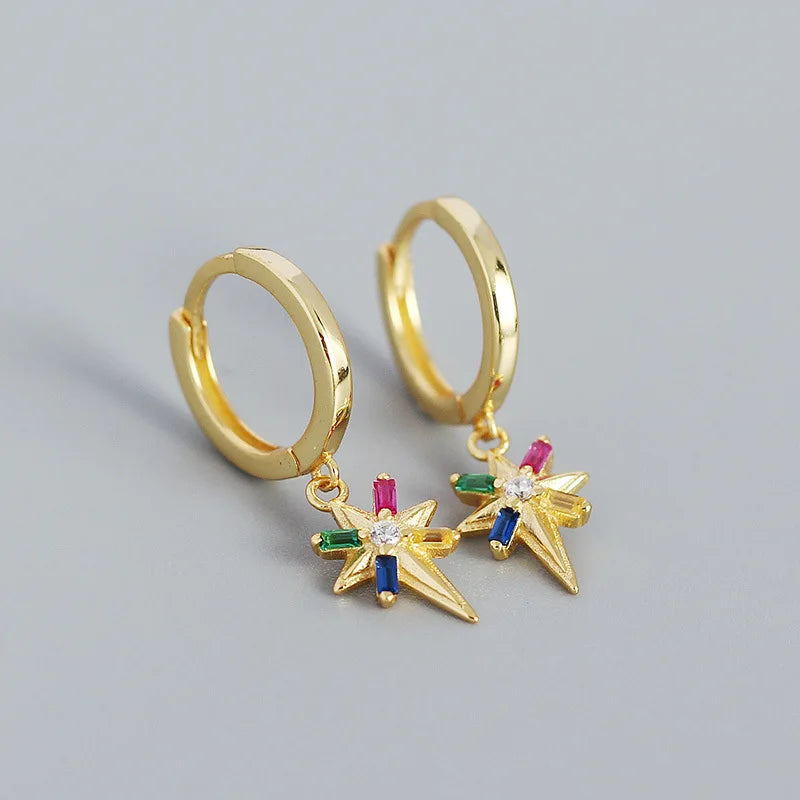 925 Silver Zircon Star Pendant Drop Earrings for Women