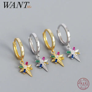 925 Silver Zircon Star Pendant Drop Earrings for Women