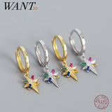 925 Silver Zircon Star Pendant Drop Earrings for Women