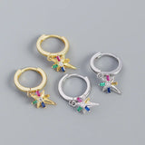 925 Silver Zircon Star Pendant Drop Earrings for Women