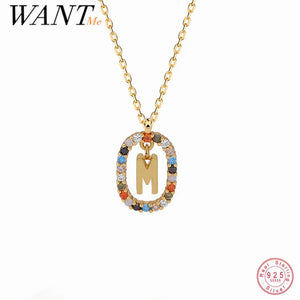 925 Silver Zircon Initials Pendant Necklace for Women