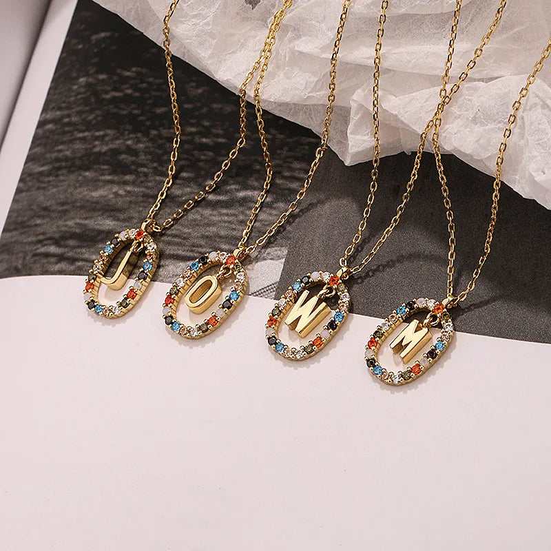 925 Silver Zircon Initials Pendant Necklace for Women