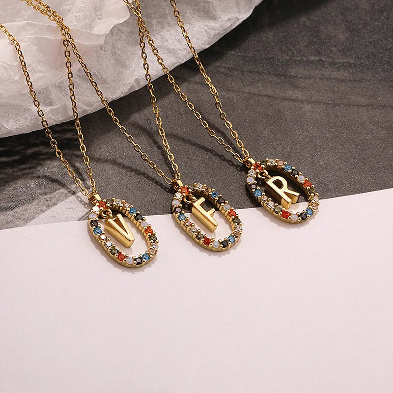 925 Silver Zircon Initials Pendant Necklace for Women