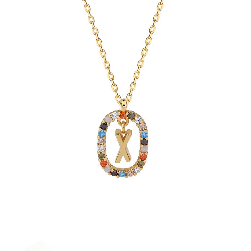 925 Silver Zircon Initials Pendant Necklace for Women