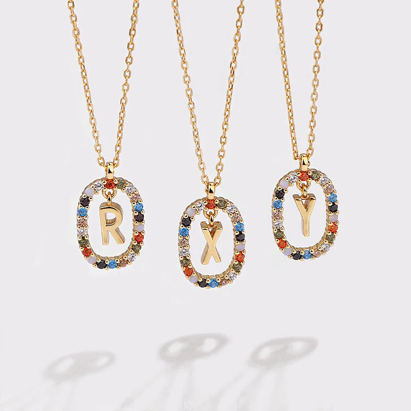 925 Silver Zircon Initials Pendant Necklace for Women