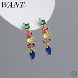 925 Silver Zircon Tassel Drop Earrings Bohemia Style Party Jewelry